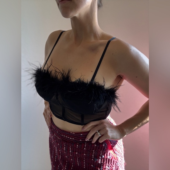 Sans Souci Faux Feather Mesh Bustier Black Small Stretch Adjustable - Picture 3 of 8